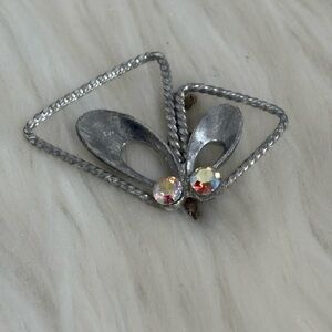 Silver-Tone Vintage Brooch with Aurora Crystal Accents